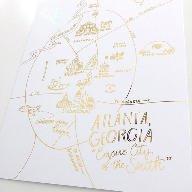 Atlanta, Georgia Gold Foil Map Art Print