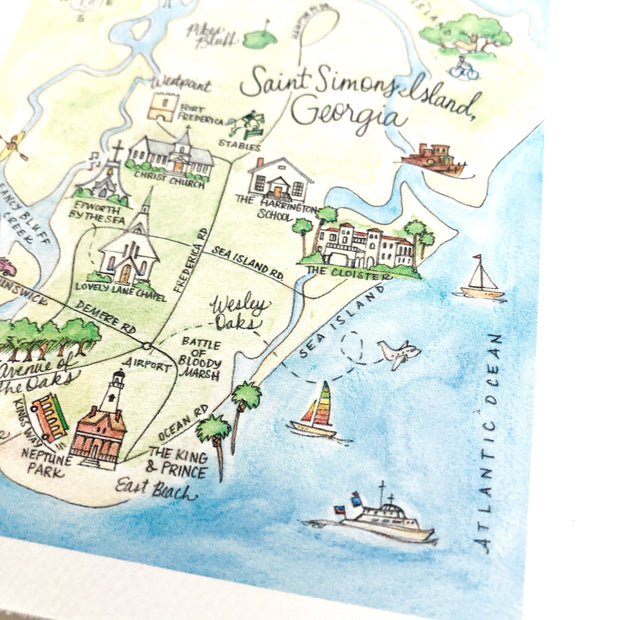 Saint Simons Island, Georgia Map Greeting Card
