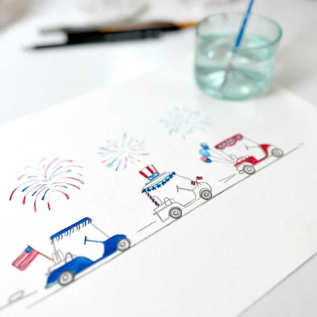 Fourth of July Golfcart Parade Art Print