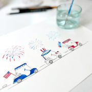 Fourth of July Golf Cart Parade Greeting Card