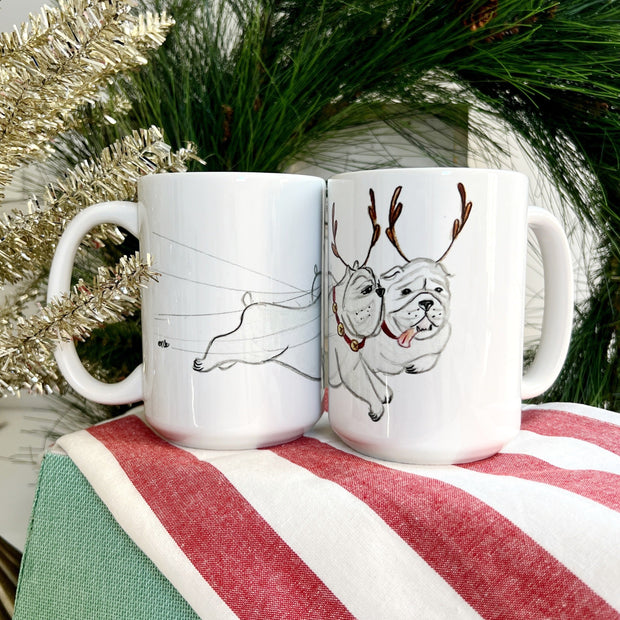 Bulldog Reindeer Holiday Mug