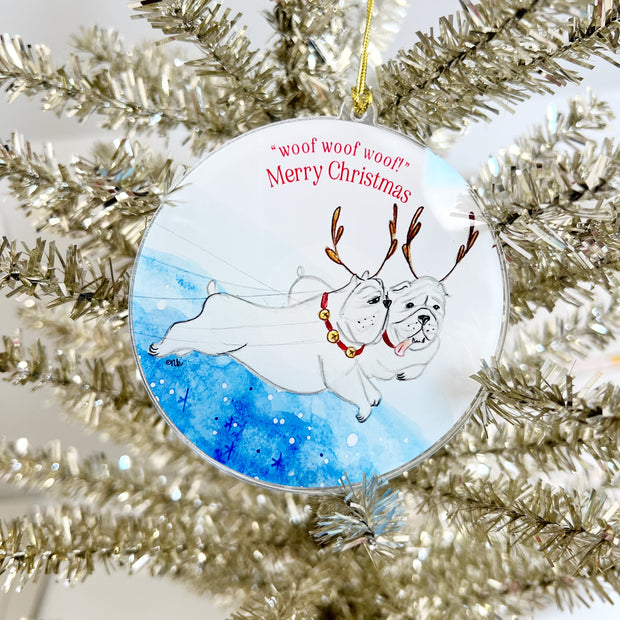 Reindeer Bulldogs Acrylic Ornament