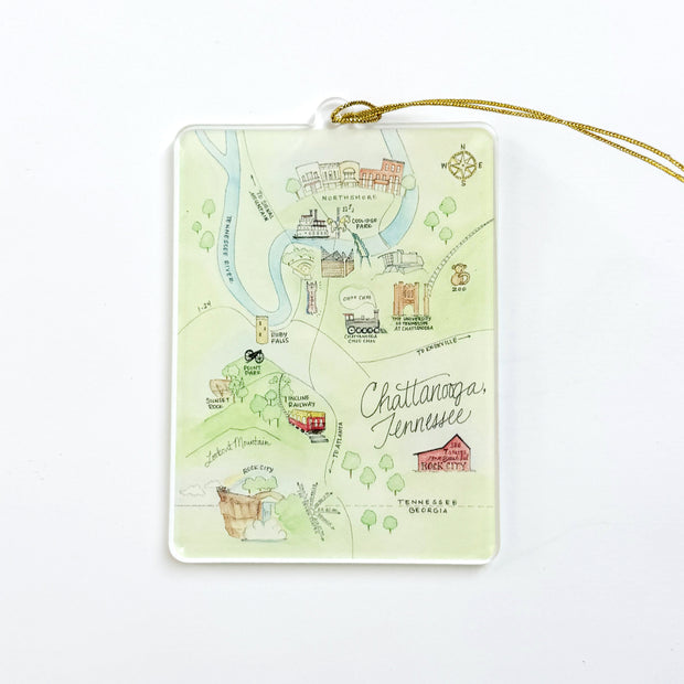 Chattanooga, Tennessee Map Acrylic Ornament