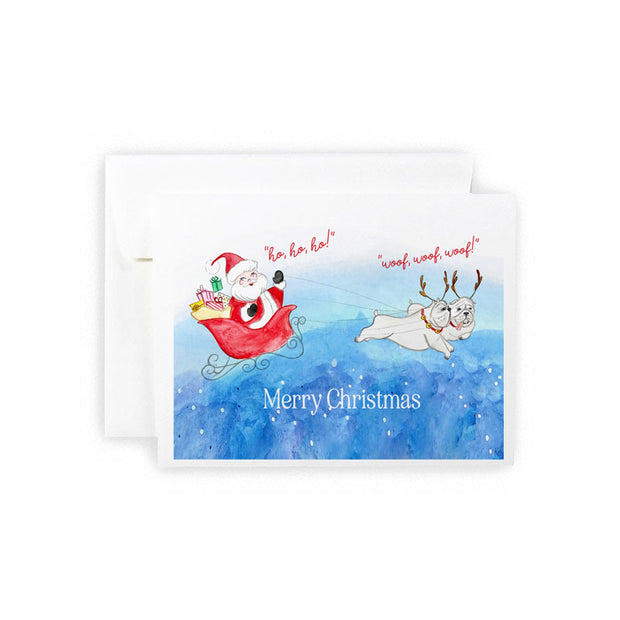 Santa with Bulldog Reindeer Greeting Card