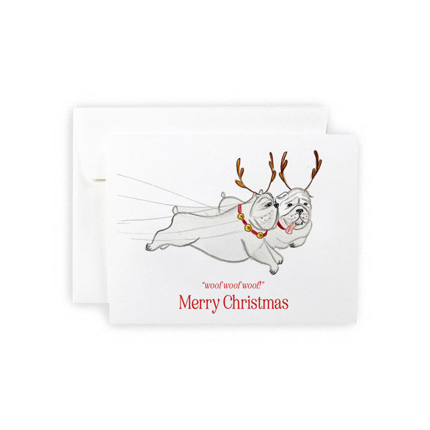 Bulldog Reindeer Greeting Card
