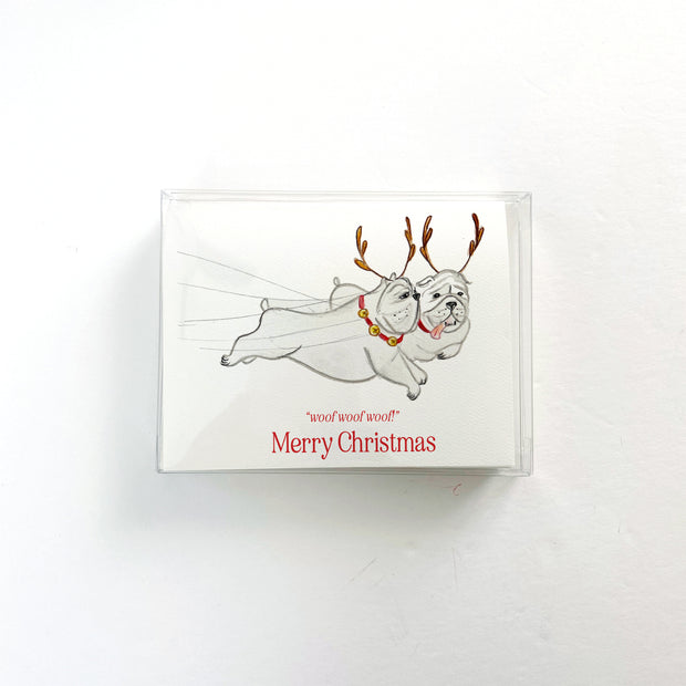Bulldog Reindeer Greeting Card