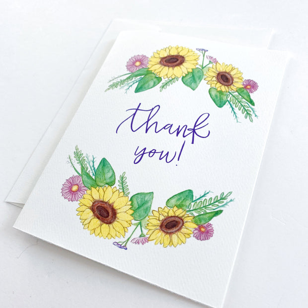 Sunflower Floral Thank You Greeting Card