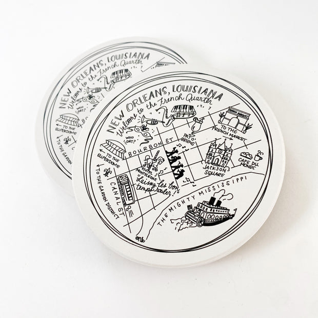 New Orleans Map Ceramic Coasters