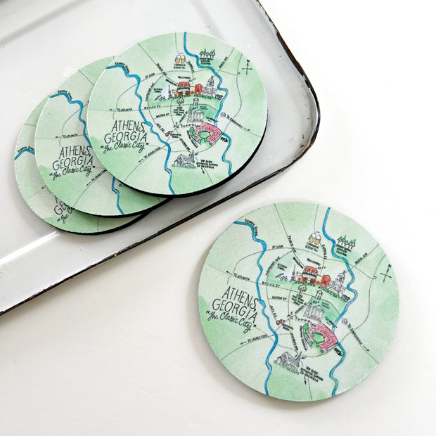 Athens, Georgia Map Neoprene Coaster Set