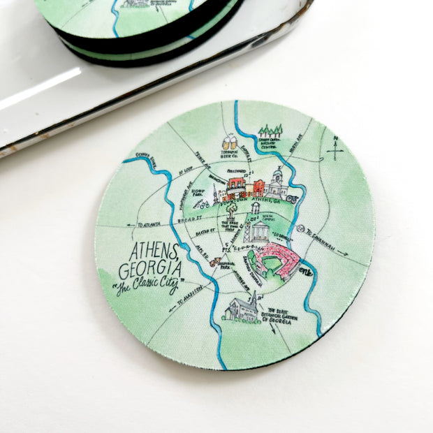 Athens, Georgia Map Neoprene Coaster Set