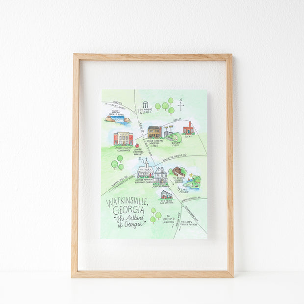 Watkinsville, Georgia Map Art Print