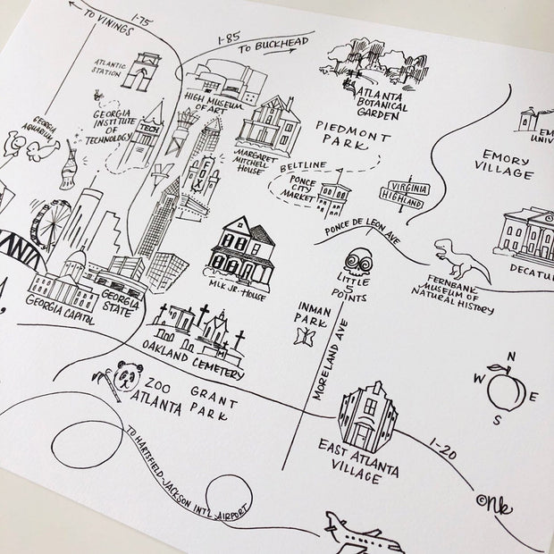 Atlanta, Georgia Pen & Ink Map Art Print