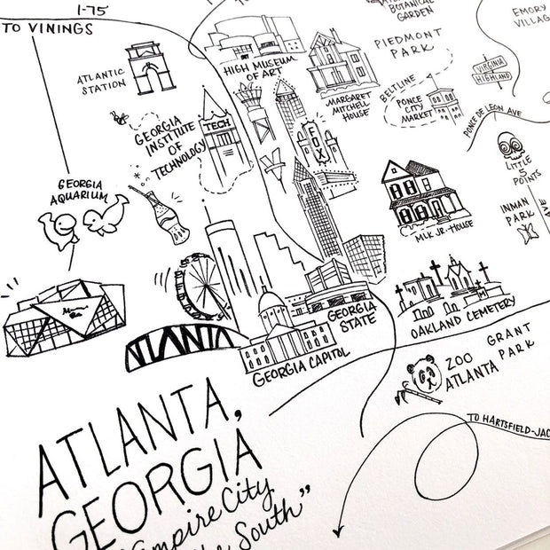 Atlanta, Georgia Pen & Ink Map Art Print