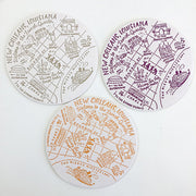 French Quarter, New Orleans Map Letterpress Coasters