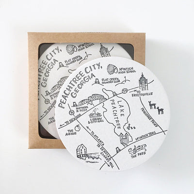 Peachtree City, Georgia Map Letterpress Coasters