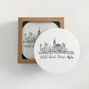 Jekyll Island, Georgia Skyline Letterpress Coasters