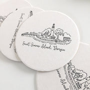 Saint Simons Island, Georgia Skyline Letterpress Coasters