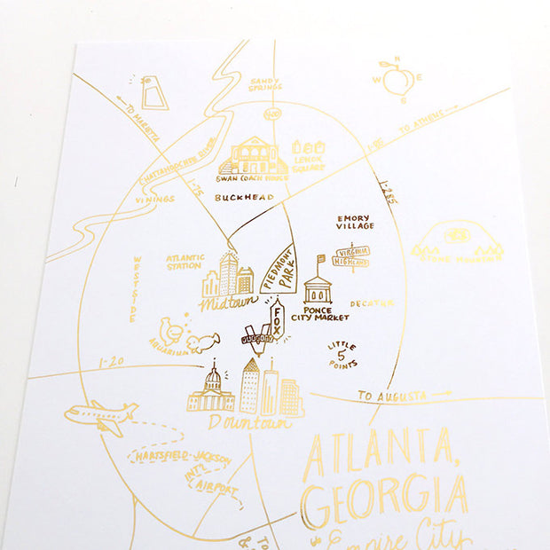 Atlanta, Georgia Gold Foil Map Art Print