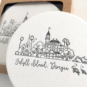 Jekyll Island, Georgia Skyline Letterpress Coasters