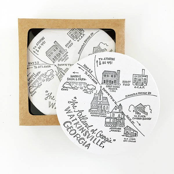 Watkinsville, Georgia Map Letterpress Coasters