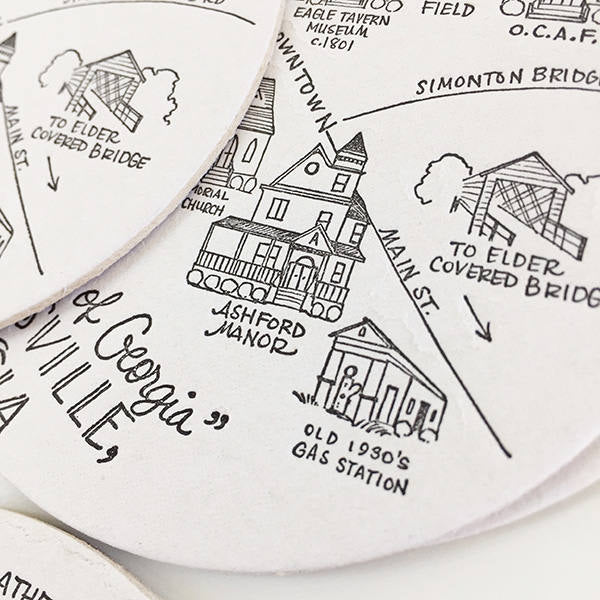 Watkinsville, Georgia Map Letterpress Coasters