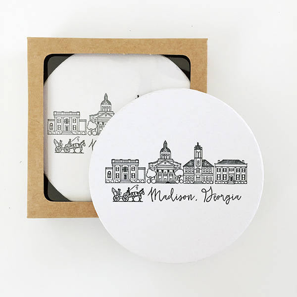 Madison, Georgia Skyline Letterpress Coasters