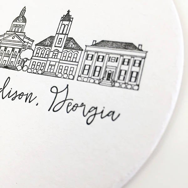 Madison, Georgia Skyline Letterpress Coasters