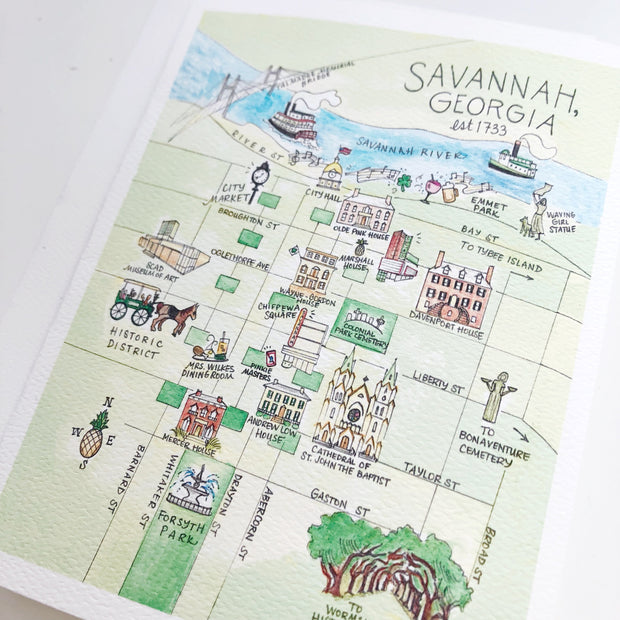 Savannah, Georgia Map Greeting Card