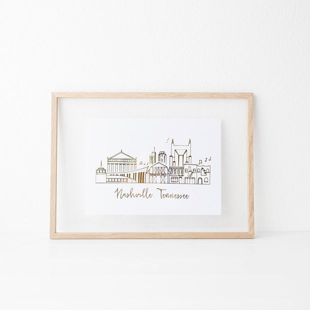 Nashville, Tennessee Gold Foil Art Print