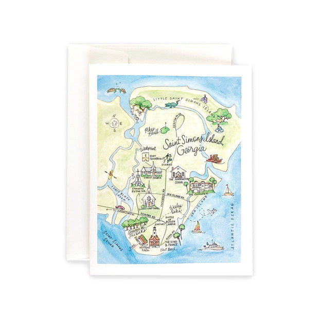 Saint Simons Island Map Greeting Card