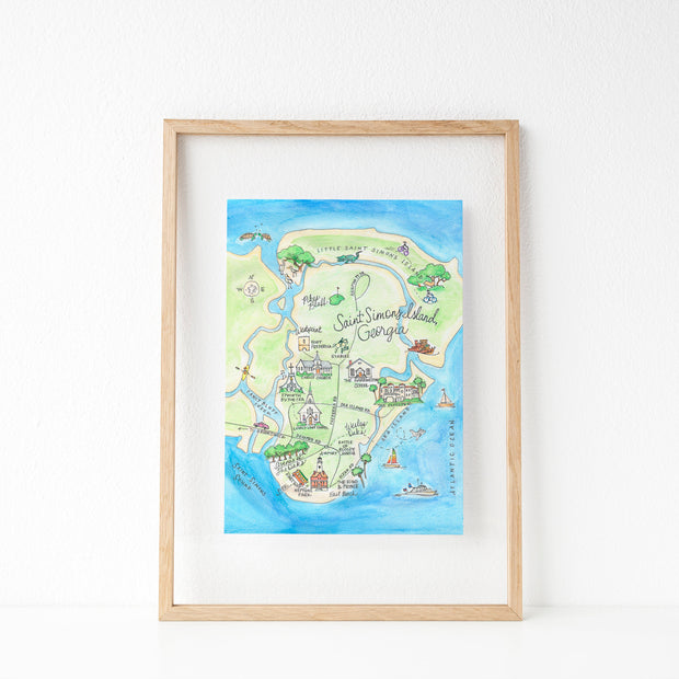 Saint Simons Island, Georgia Map Art Print