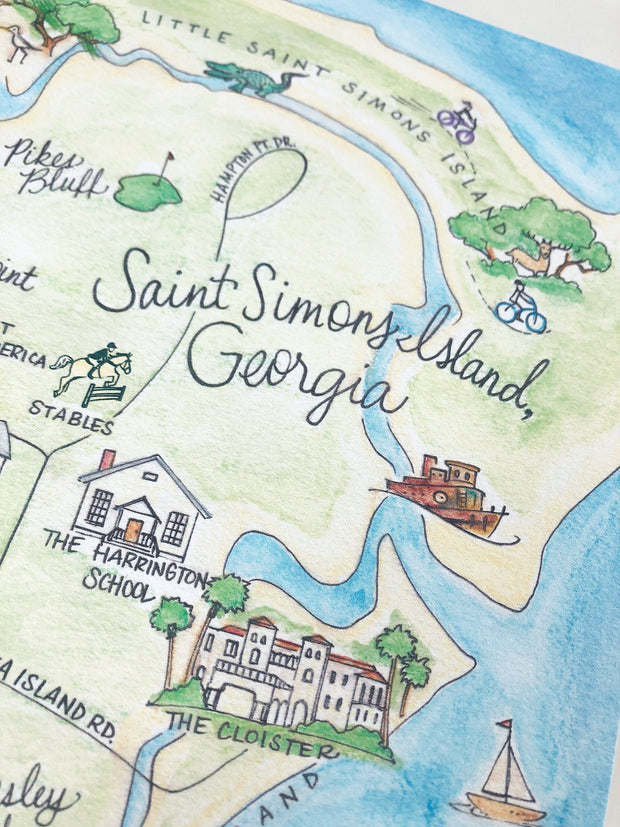 Saint Simons Island, Georgia Map Art Print