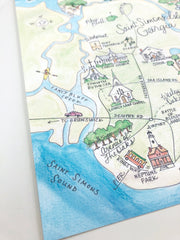 Saint Simons Island, Georgia Map Art Print