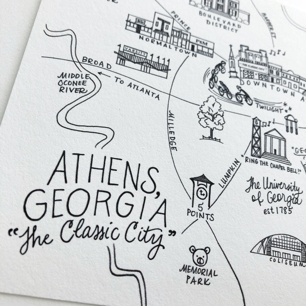Athens, Georgia Pen & Ink Map Art Print