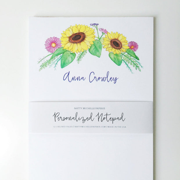 Sunflower Floral Personalized Notepad